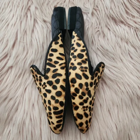 BIRDIES Phoebe Mule Cheetah Leopard Calf Hair Animal Print slip on slides