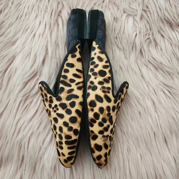 BIRDIES Phoebe Mule Cheetah Leopard Calf Hair Animal Print slip on slides