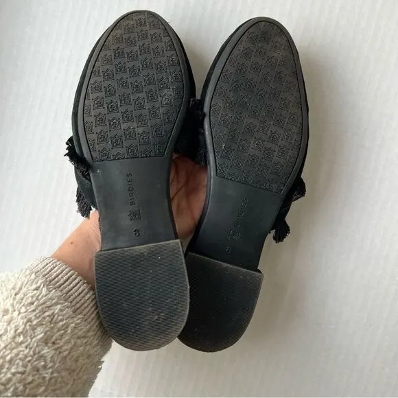 Birdies The Ani Fringe Suede Leather Asymmetric Slip-On Mule Slides Black US 8