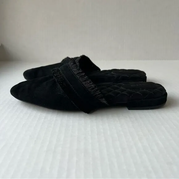 Birdies The Ani Fringe Suede Leather Asymmetric Slip-On Mule Slides Black US 8