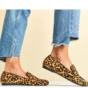 Birdies Women's Starling Cheetah Leopard Calf Hair Upper Preppy Flats Loafer Sz5