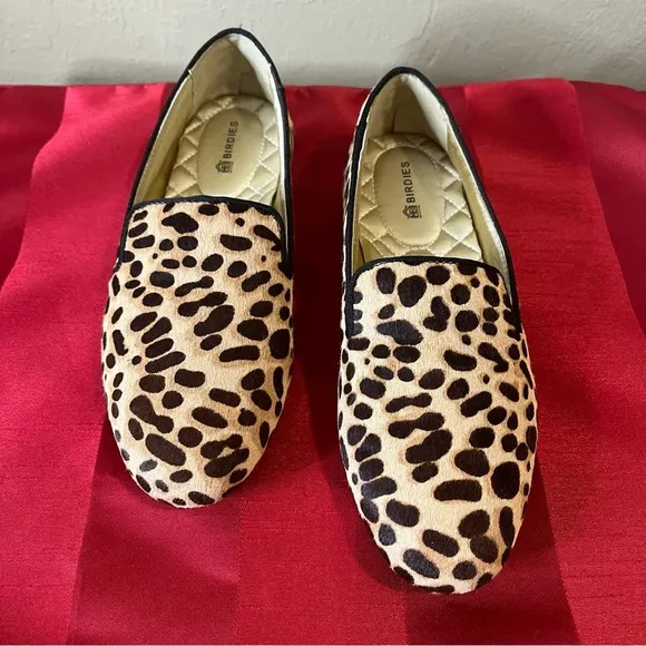 Birdies Women's Starling Cheetah Leopard Calf Hair Upper Preppy Flats Loafer Sz5