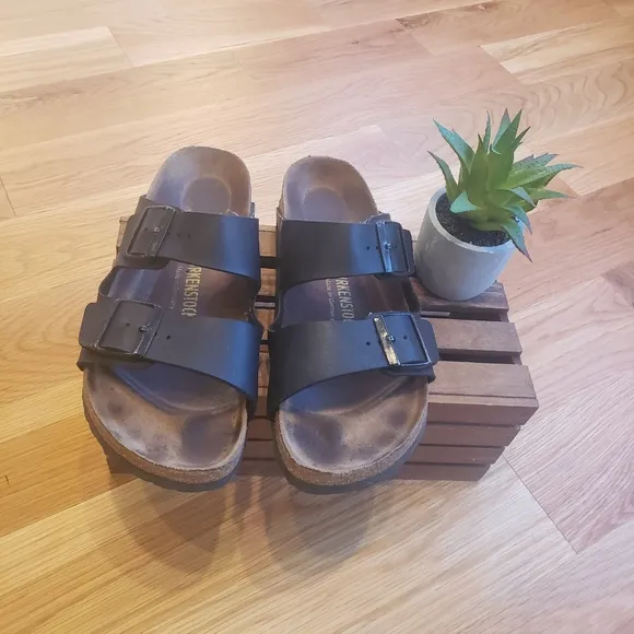 Birkenstock Black Leather Slides
