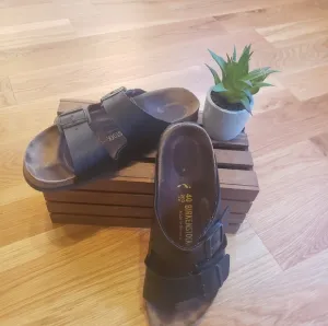 Birkenstock Black Leather Slides