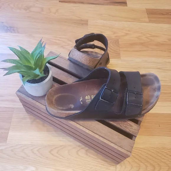 Birkenstock Black Leather Slides