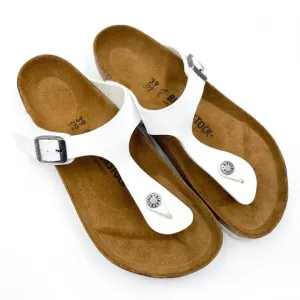 Birkenstock Gizeh Sandals White Slides Birko-Flor Faux Leather Thong Sz 39 / 8