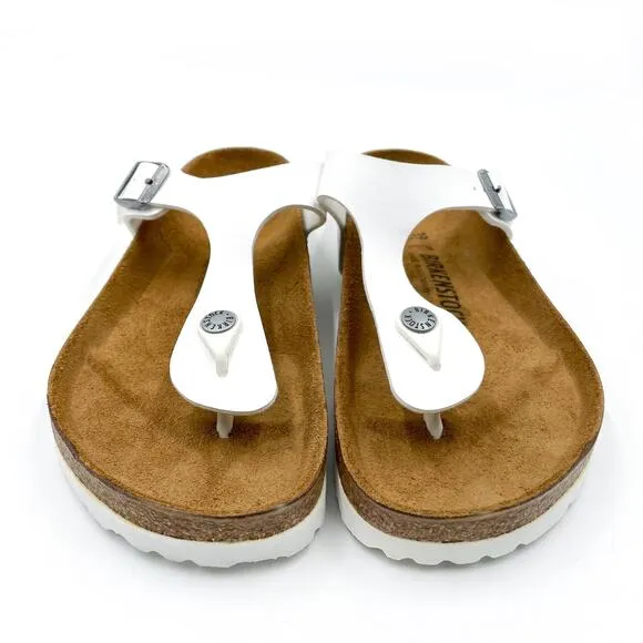 Birkenstock Gizeh Sandals White Slides Birko-Flor Faux Leather Thong Sz 39 / 8