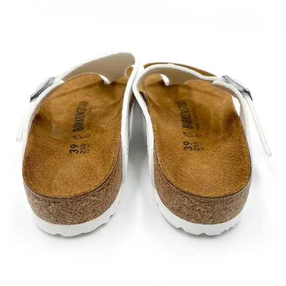 Birkenstock Gizeh Sandals White Slides Birko-Flor Faux Leather Thong Sz 39 / 8