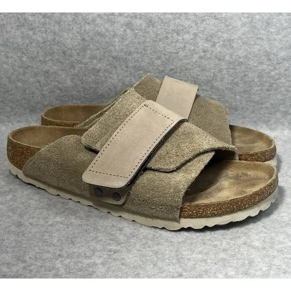Birkenstock Kyoto Suede EU 37 Women’s 6 Men’s 4 Taupe Leather Slides Hook   Loop