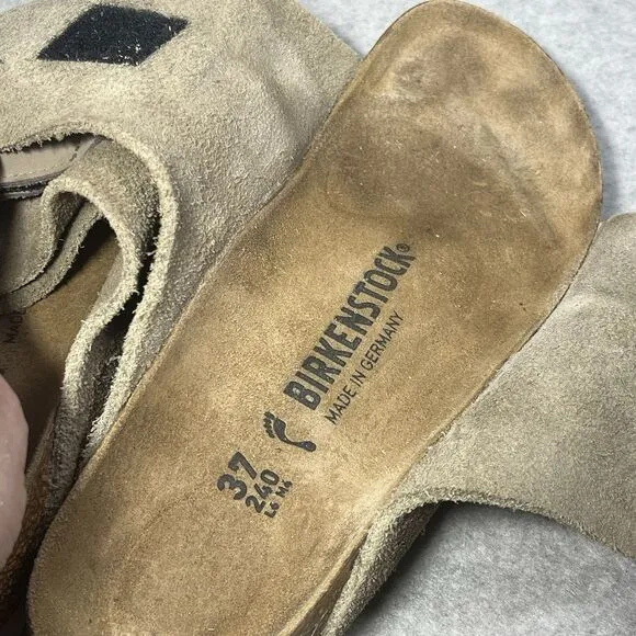 Birkenstock Kyoto Suede EU 37 Women’s 6 Men’s 4 Taupe Leather Slides Hook   Loop