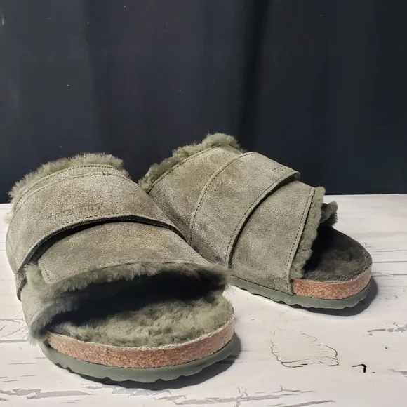 Birkenstock 'Kyoto' Suede Leather, Shearling Lined Slides in Men's - size 10