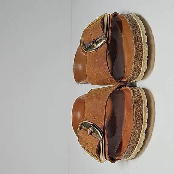 Birkenstock Madrid Big Buckle Sandal Shoe Slides Oiled Nubuck Leather Cognac 36