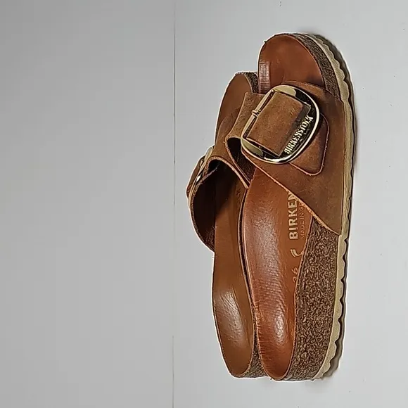 Birkenstock Madrid Big Buckle Sandal Shoe Slides Oiled Nubuck Leather Cognac 36