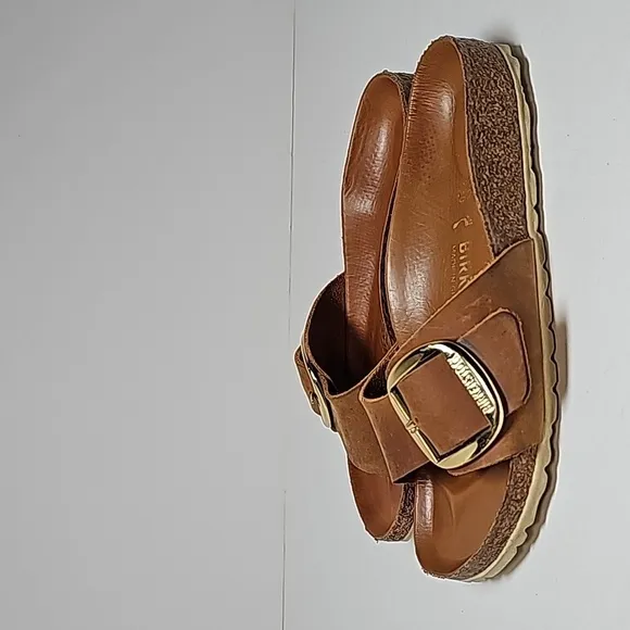 Birkenstock Madrid Big Buckle Sandal Shoe Slides Oiled Nubuck Leather Cognac 36