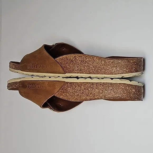 Birkenstock Madrid Big Buckle Sandal Shoe Slides Oiled Nubuck Leather Cognac 36