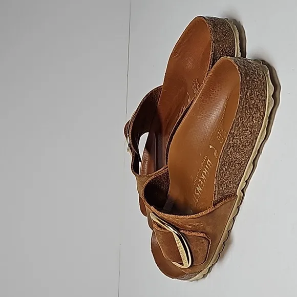 Birkenstock Madrid Big Buckle Sandal Shoe Slides Oiled Nubuck Leather Cognac 36