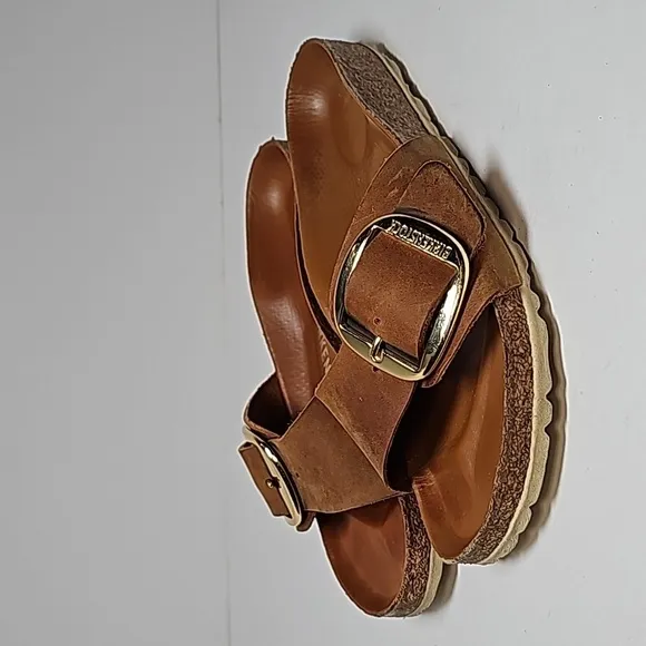Birkenstock Madrid Big Buckle Sandal Shoe Slides Oiled Nubuck Leather Cognac 36