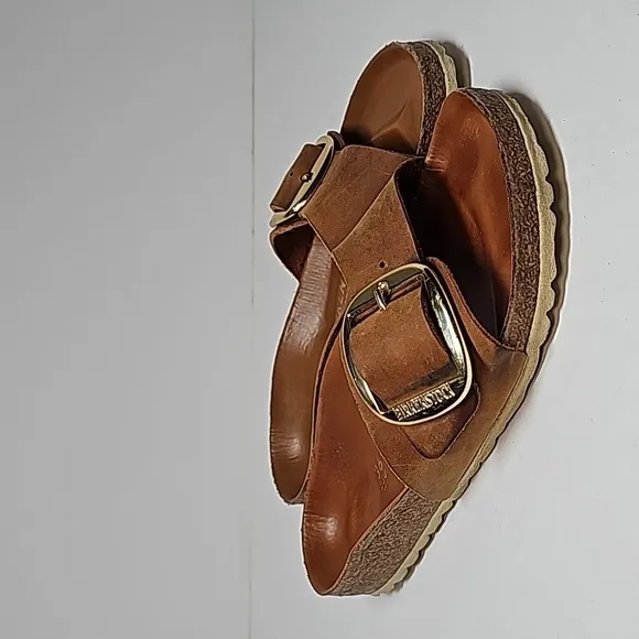 Birkenstock Madrid Big Buckle Sandal Shoe Slides Oiled Nubuck Leather Cognac 36