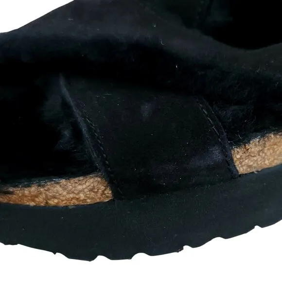 BIRKENSTOCK Papillio Daytona suede shearling sandals black slides Birks 39 8 8.5