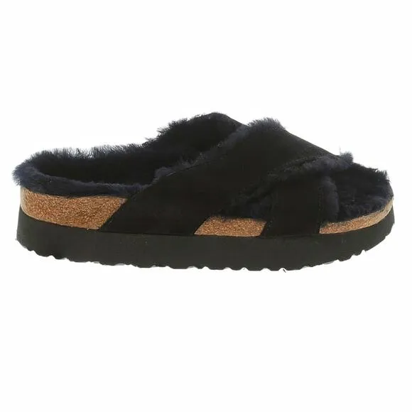 BIRKENSTOCK Papillio Daytona suede shearling sandals black slides Birks 39 8 8.5