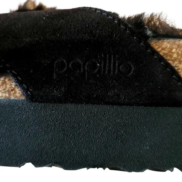 BIRKENSTOCK Papillio Daytona suede shearling sandals black slides Birks 39 8 8.5