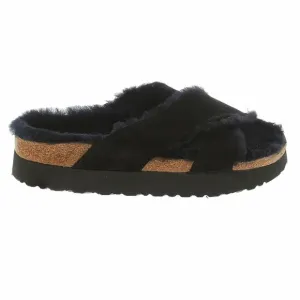 BIRKENSTOCK Papillio Daytona suede shearling sandals black slides Birks 39 8 8.5