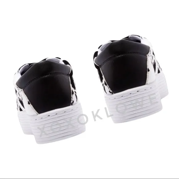 Black Cow Print Faux Suede Platform Fashion Sneakers