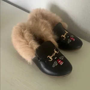 Black Fur-Lined toddler soft  Loafers