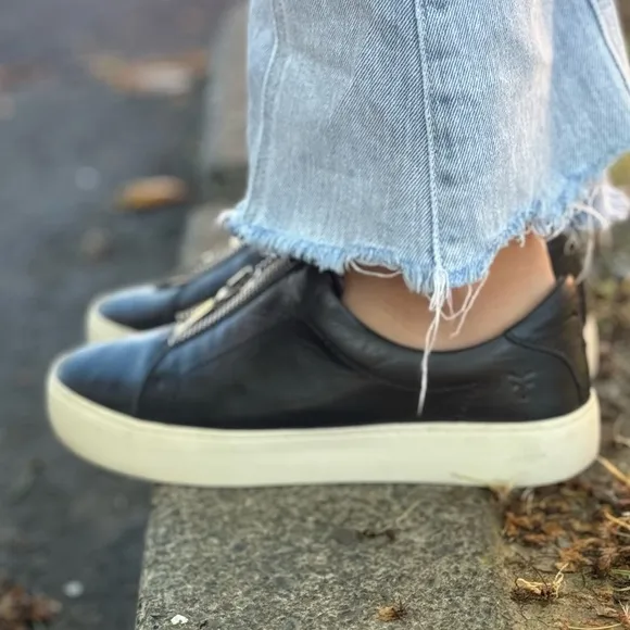 Black leather comfortable loafers sneakers