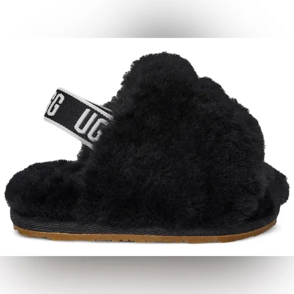 Black UGG Kidslogo-tape shearling sandals. New in box. Size 02/03 (6-12 months)
