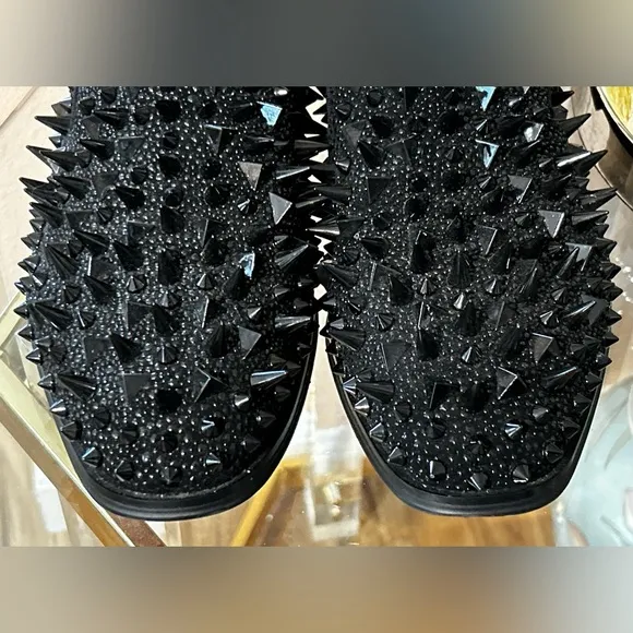 Black with Red Bottom Soles Spiked Studded Rivets Slip On Dress Shoes/Loafers 41