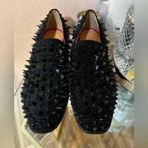 Black with Red Bottom Soles Spiked Studded Rivets Slip On Dress Shoes/Loafers 41
