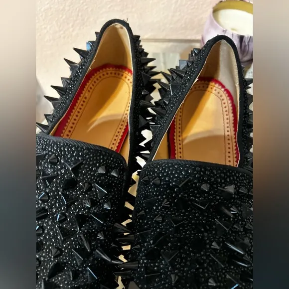 Black with Red Bottom Soles Spiked Studded Rivets Slip On Dress Shoes/Loafers 41