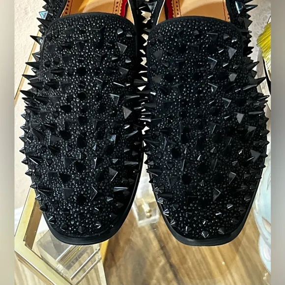 Black with Red Bottom Soles Spiked Studded Rivets Slip On Dress Shoes/Loafers 41