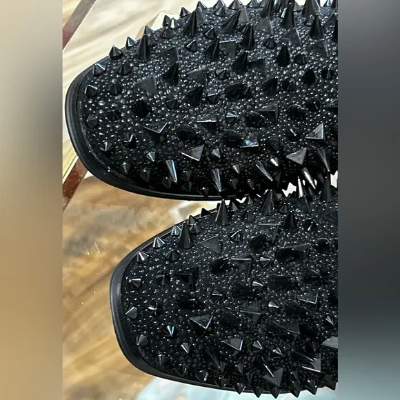 Black with Red Bottom Soles Spiked Studded Rivets Slip On Dress Shoes/Loafers 41