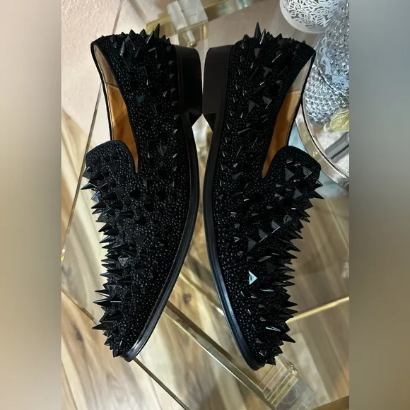 Black with Red Bottom Soles Spiked Studded Rivets Slip On Dress Shoes/Loafers 41