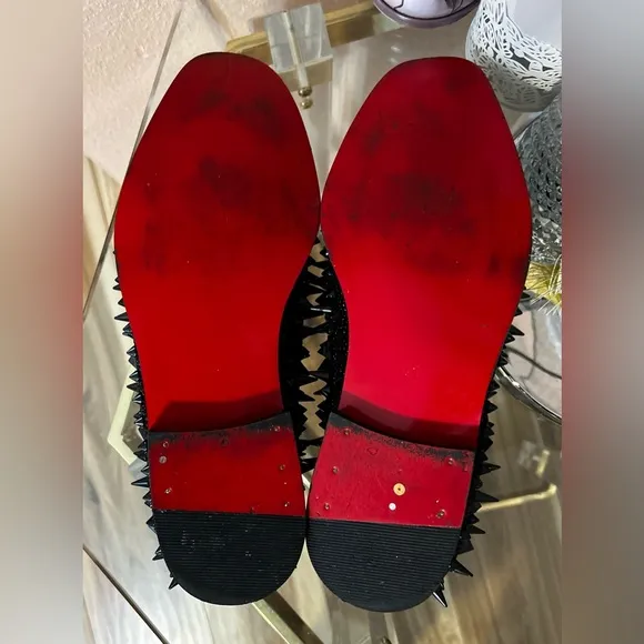 Black with Red Bottom Soles Spiked Studded Rivets Slip On Dress Shoes/Loafers 41
