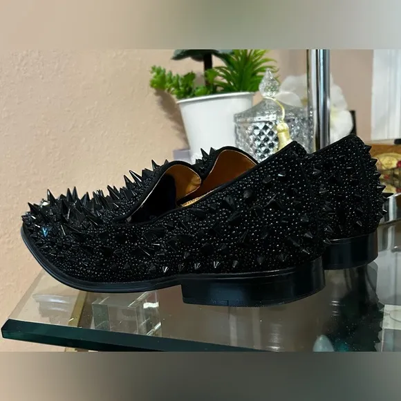 Black with Red Bottom Soles Spiked Studded Rivets Slip On Dress Shoes/Loafers 41