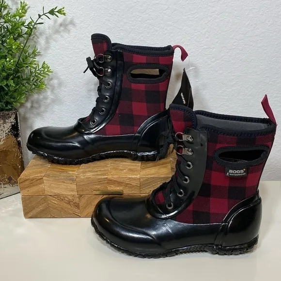 BOGS SIDNEY LACE UP PLAID WATERPROOF BOOTS KIDS GIRLS YOUTH SIZE 2 (EUR 33) NEW