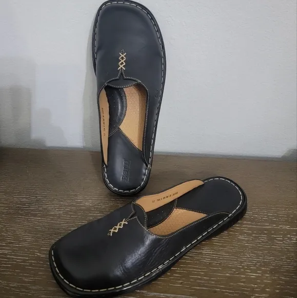 BORN Black Leather Slip-On Loafers Clogs SZ 12  38.5 *Like New*