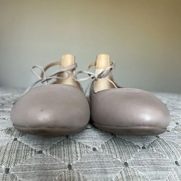 Born Kharen Beige Tan Natural Leather Ballet Flat Women 7 Tie Ankle Strap Casual
