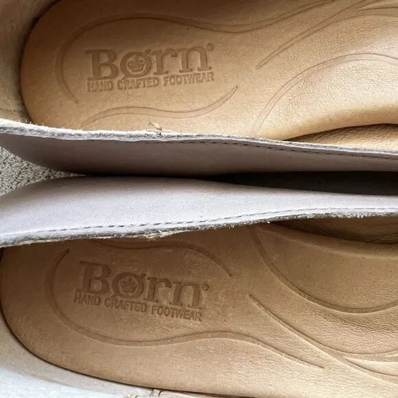 Born Kharen Beige Tan Natural Leather Ballet Flat Women 7 Tie Ankle Strap Casual