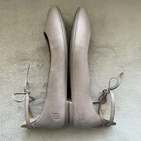 Born Kharen Beige Tan Natural Leather Ballet Flat Women 7 Tie Ankle Strap Casual
