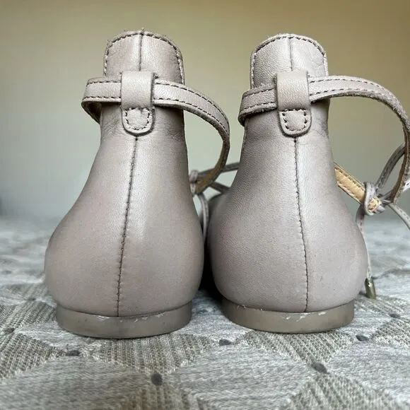 Born Kharen Beige Tan Natural Leather Ballet Flat Women 7 Tie Ankle Strap Casual