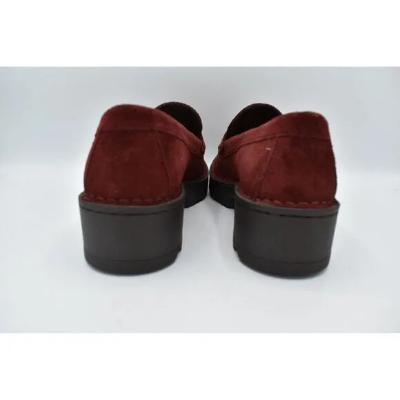 Born Women Sz 10 Carrera Lugged Sole Burgundy Suede Slip On Penny Loafers Shoes