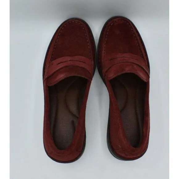 Born Women Sz 10 Carrera Lugged Sole Burgundy Suede Slip On Penny Loafers Shoes