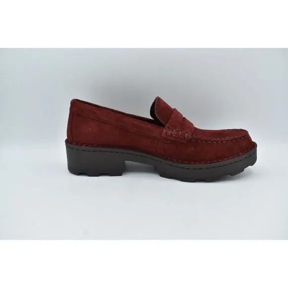 Born Women Sz 10 Carrera Lugged Sole Burgundy Suede Slip On Penny Loafers Shoes