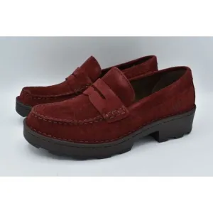 Born Women Sz 10 Carrera Lugged Sole Burgundy Suede Slip On Penny Loafers Shoes