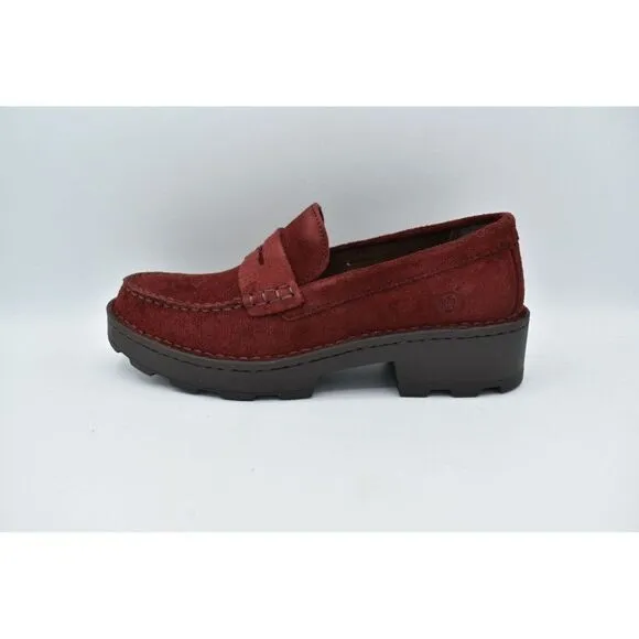 Born Women Sz 10 Carrera Lugged Sole Burgundy Suede Slip On Penny Loafers Shoes