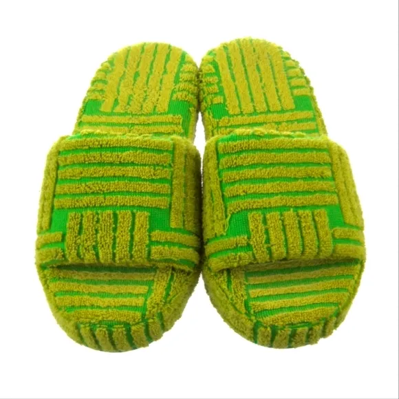 BOTTEGA VENETA Green Terry Pool Slides